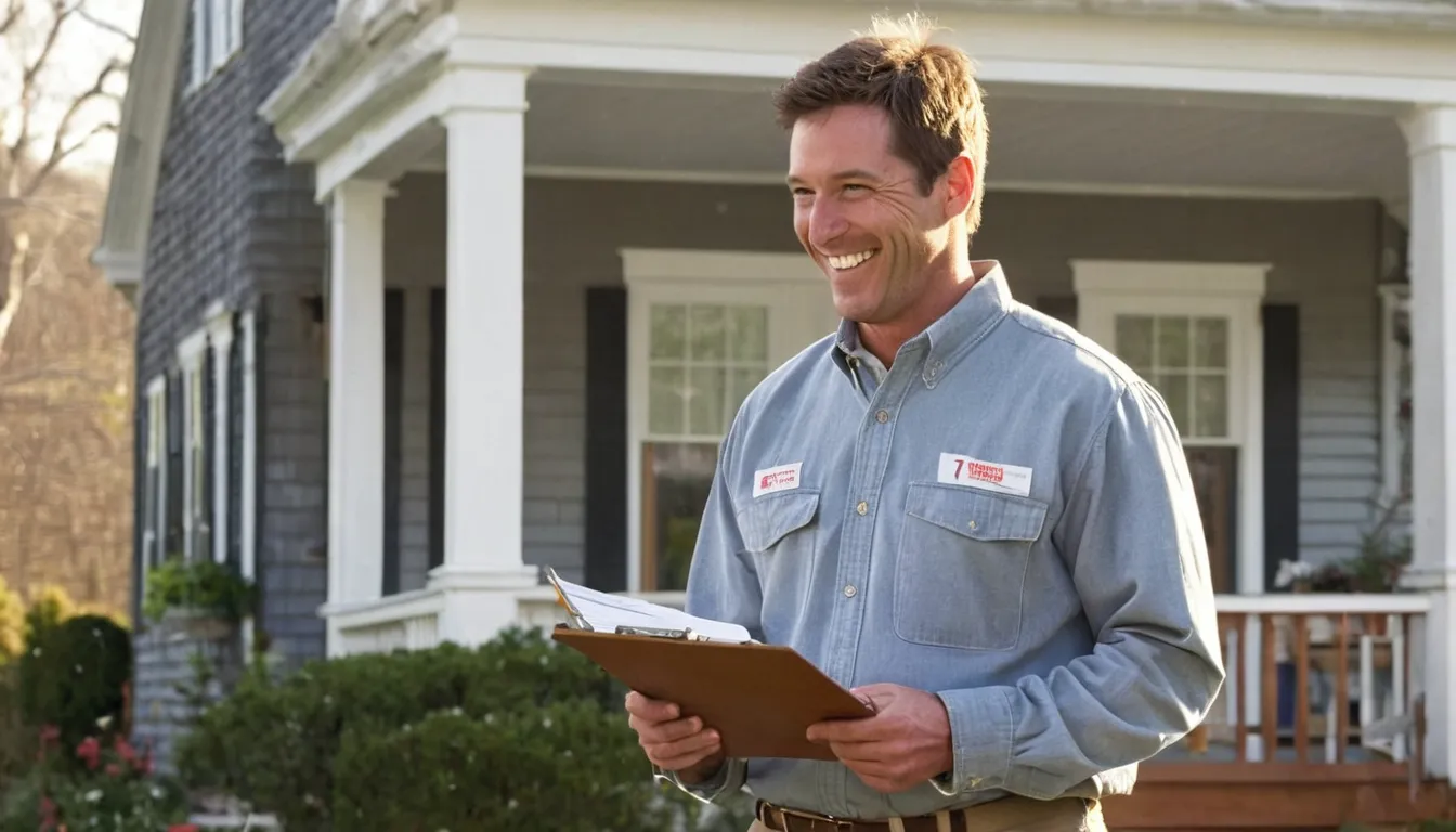 A friendly pest control provider talking with a homeowner at the front door of a house in Matawan